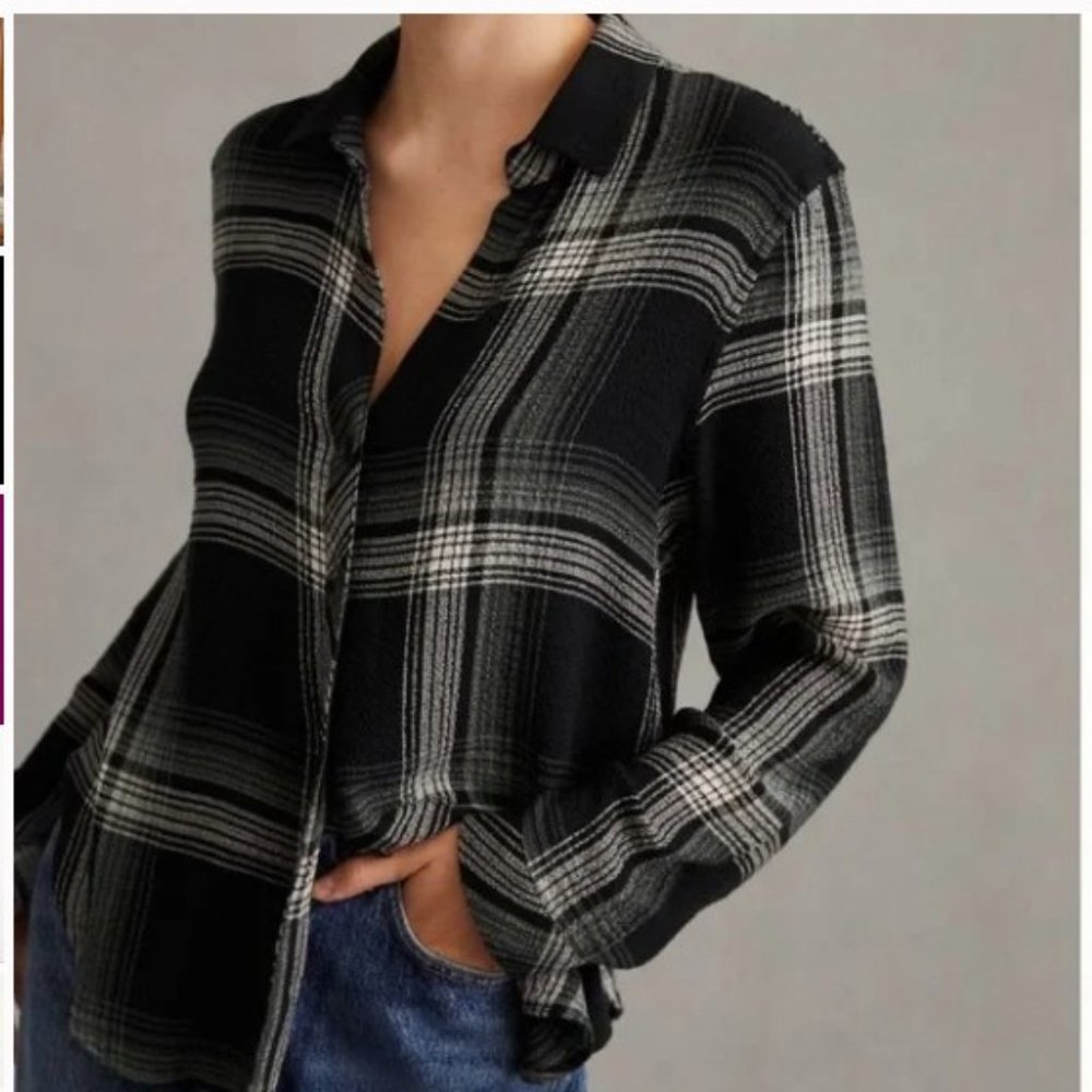 Cloth & Stone plaid button down - black/cream/gray - Women's size L